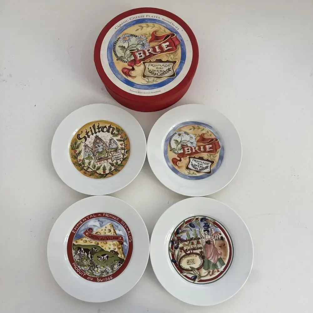 Restoration Hardware Appetizer Plates Classic French Wine & Cheese Theme